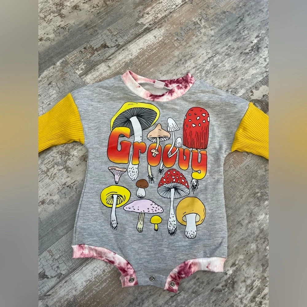 NWOT Groovy Mushroom Baby Long Sleeved Onesie Outfit